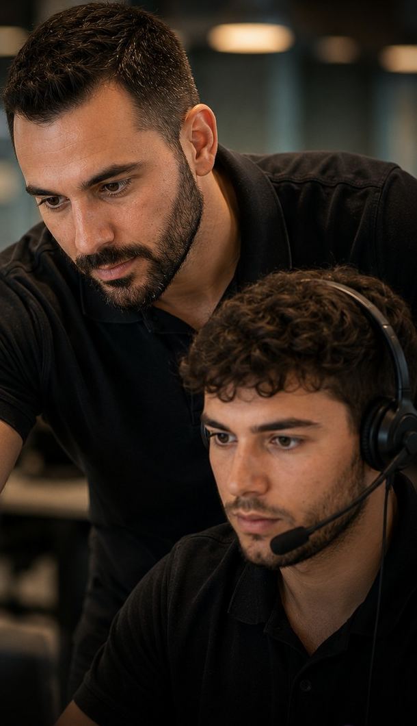Un coach affianca un operatore in cuffia